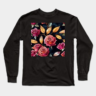 Watercolor rose pattern design Long Sleeve T-Shirt